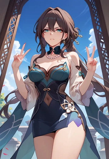 star rail,ruan mei,bodysuit,mesh,high-waisted skirt  - AI generated anime art